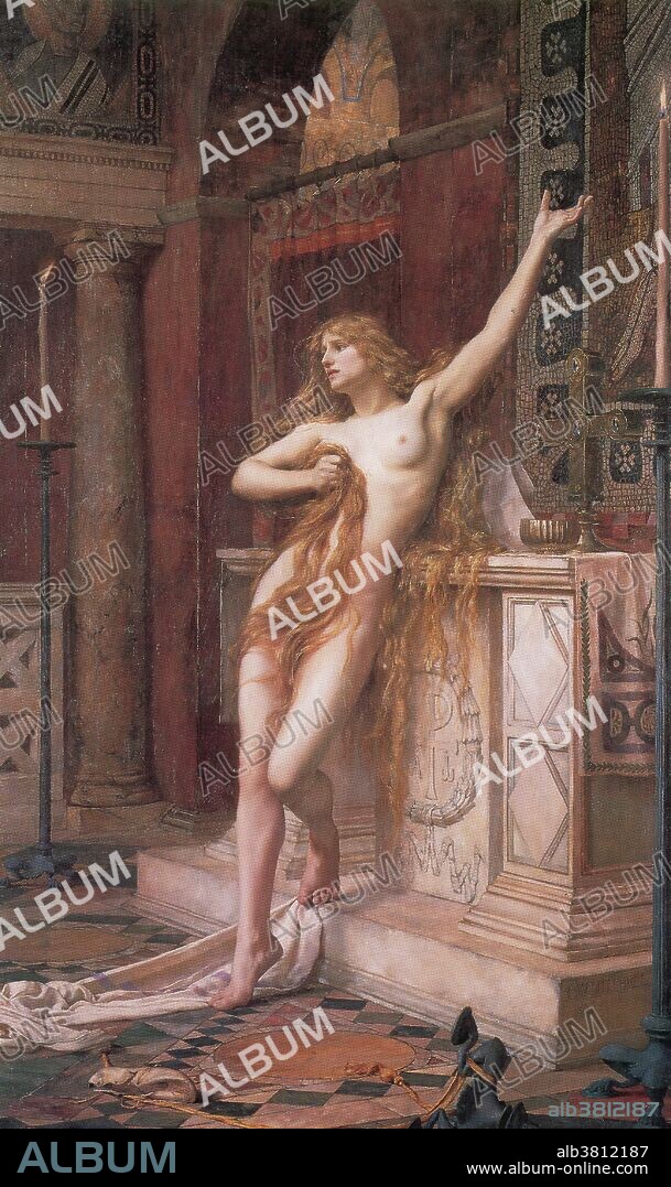 Painting of Hypatia, by Charles William Mitchell (1885). Hypatia (355/370-415 AD) was the daughter of Theon of Alexandria who was a teacher of mathematics with the Museum of Alexandria in Egypt which included many independent schools and the great library of Alexandria. From the little historical information about Hypatia that survives, it appears that she invented the plane astrolabe, the graduated brass hydrometer and the hydroscope. Hypatia was murdered by a Christian mob which accused her of causing religious turmoil. She was dragged from her chariot and, according to accounts from that time, they stripped her, killed her, stripped her flesh from her bones, scattered her body parts through the streets, and burned some remaining parts of her body in the library of Caesareum.