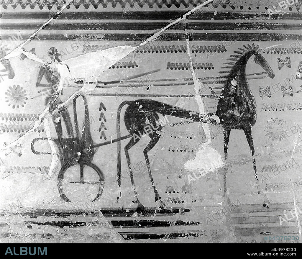 Attic late geometrical diphylon amphora (LG IIA), belonging to the 'Sub-Dipylon Group', ca. 735-720 BC. Image of procession, ekphora, chariot, horseman and horse, vase, amphora, Dipylon amphora, pottery, geometric, attic-geometric, LG IIA, 135 cm, late-geometric IIA 735-720 BC, Greece, Greece.