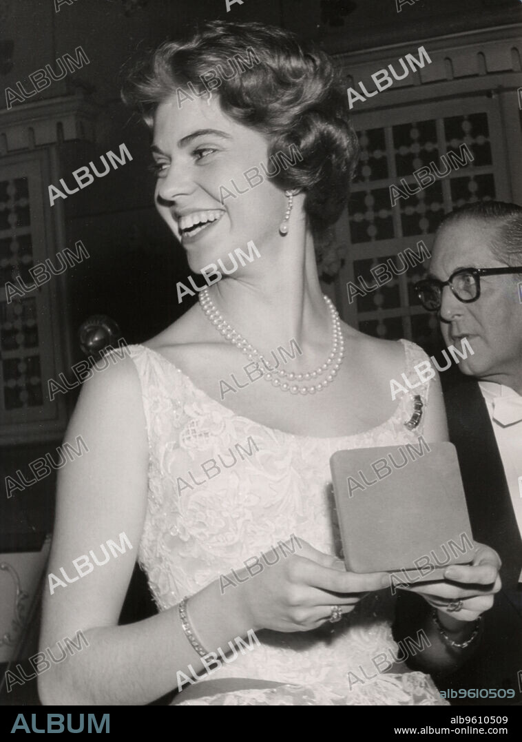 Princess Margaretha of Sweden at a gala dinner, Grand Hotel, Stockholm, 28 February 1958. Princess Margaretha (1934-), the eldest daughter of Prince Gustaf Adolf, Duke of Västerbotten and Princess Sibylla of Saxe-Coburg and Gotha. From the collection of Svenskt Fotoreportages.