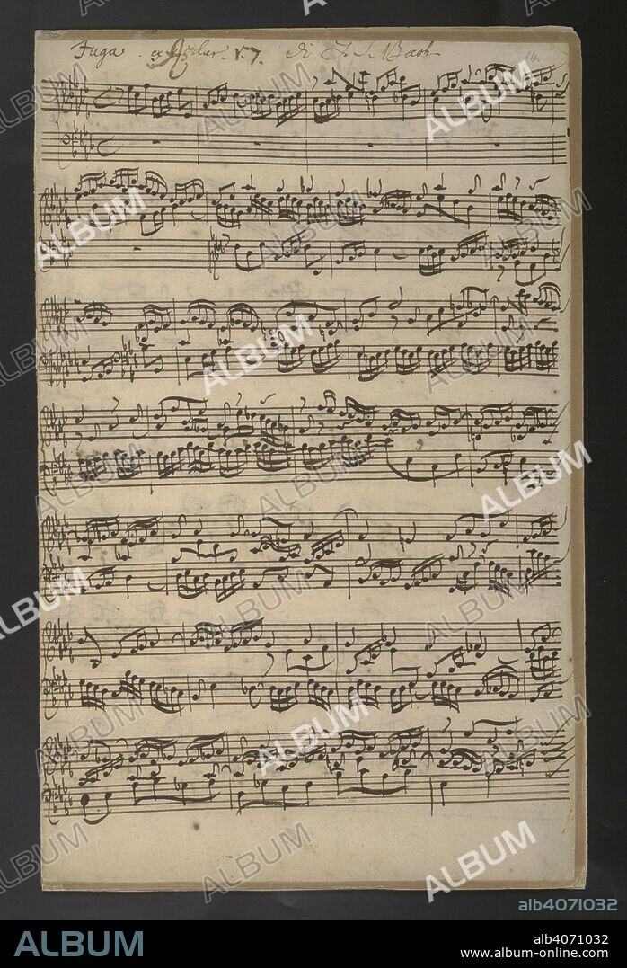 Bach: Fugue in A flat major.  'The Well-tempered Clavier'. . Johann Sebastian Bach (1685-1750): Das Wohltemperierte Clavier, book 2. c.1744. Fugue in A flat major, form the 'Well-Tempered Klavier', book 2. Image taken from Das Wolhltemperirte Klavier, book 2. Source: Add. 35021, f.14.