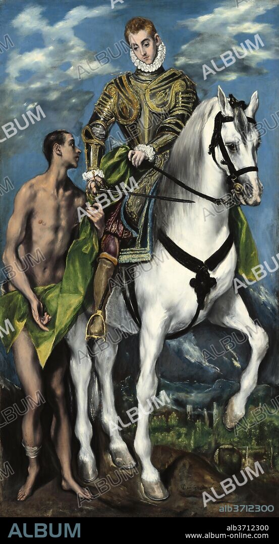 EL GRECO (DOMENIKOS THEOTOKOPOULOS). Saint Martin and the Beggar. Dated: 1597/1599. Dimensions: overall: 193.5 x 103 cm (76 3/16 x 40 9/16 in.)  framed: 215.3 x 135.9 x 12.7 cm (84 3/4 x 53 1/2 x 5 in.). Medium: oil on canvas.