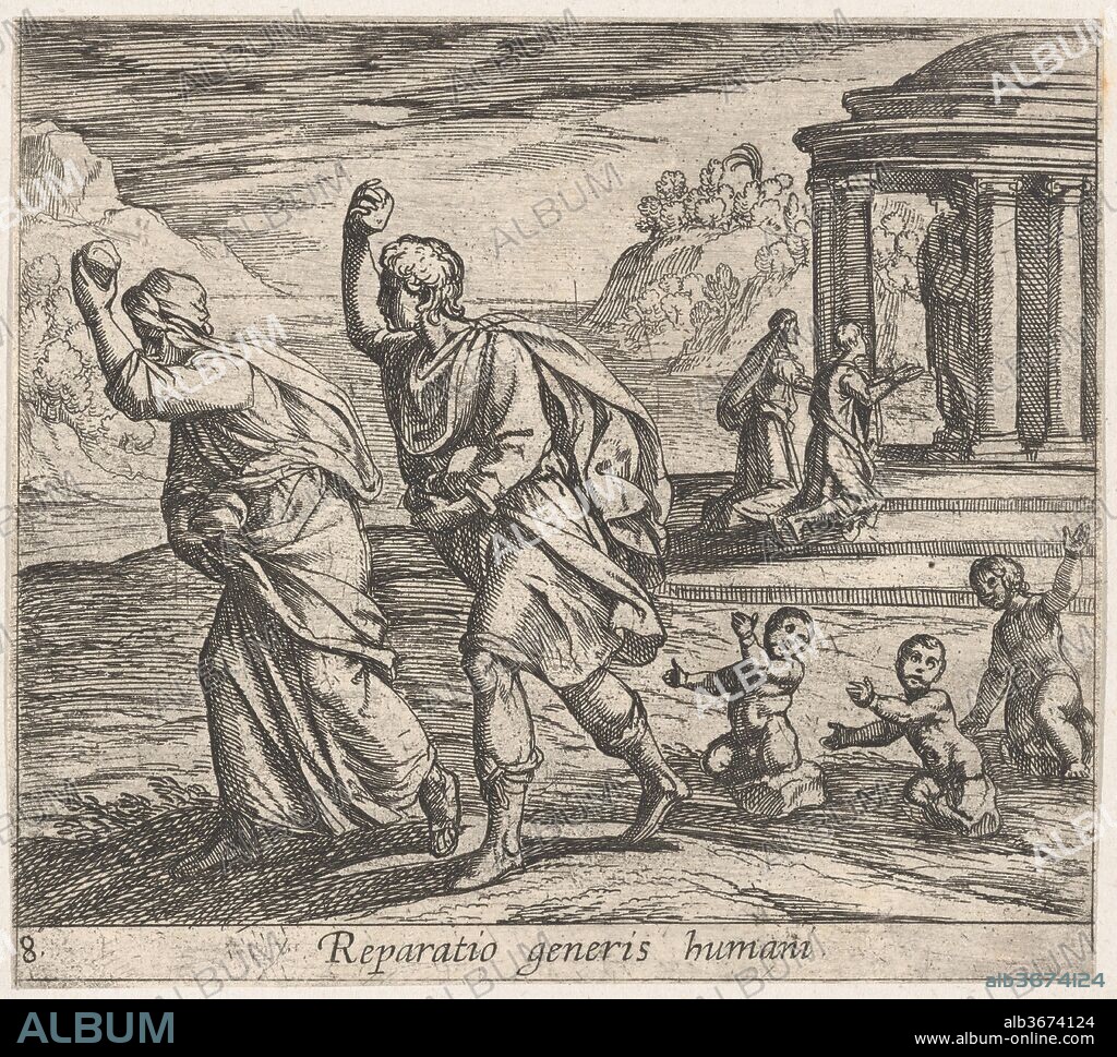 Plate 8: The Rebirth of Mankind (Reparatio generis humani), from Ovid's 'Metamorphoses'. Artist: Antonio Tempesta (Italian, Florence 1555-1630 Rome). Dimensions: Sheet: 4 1/8 × 4 9/16 in. (10.4 × 11.6 cm). Date: 1606.