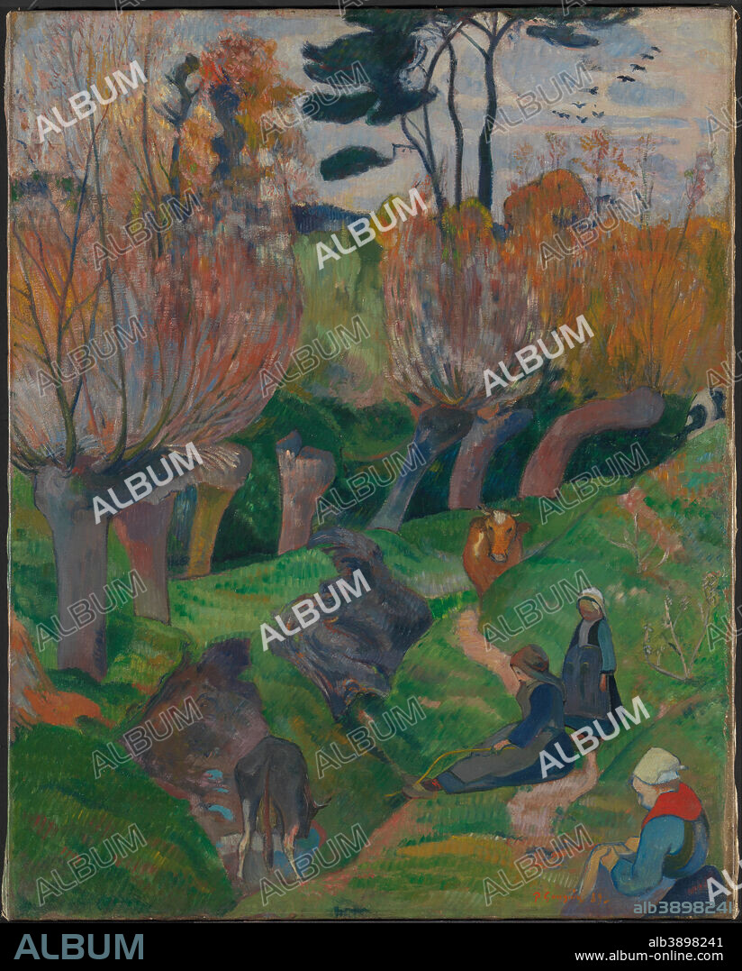 PAUL GAUGUIN. Les Saules (Paysage breton / Paysage de Bretagne avec des vaches) / Brittany Landscape / Brittany Landscape with cows. Date/Period: 1889. Painting. Oil on canvas. Height: 92 cm (36.2 in); Width: 73.5 cm (28.9 in).