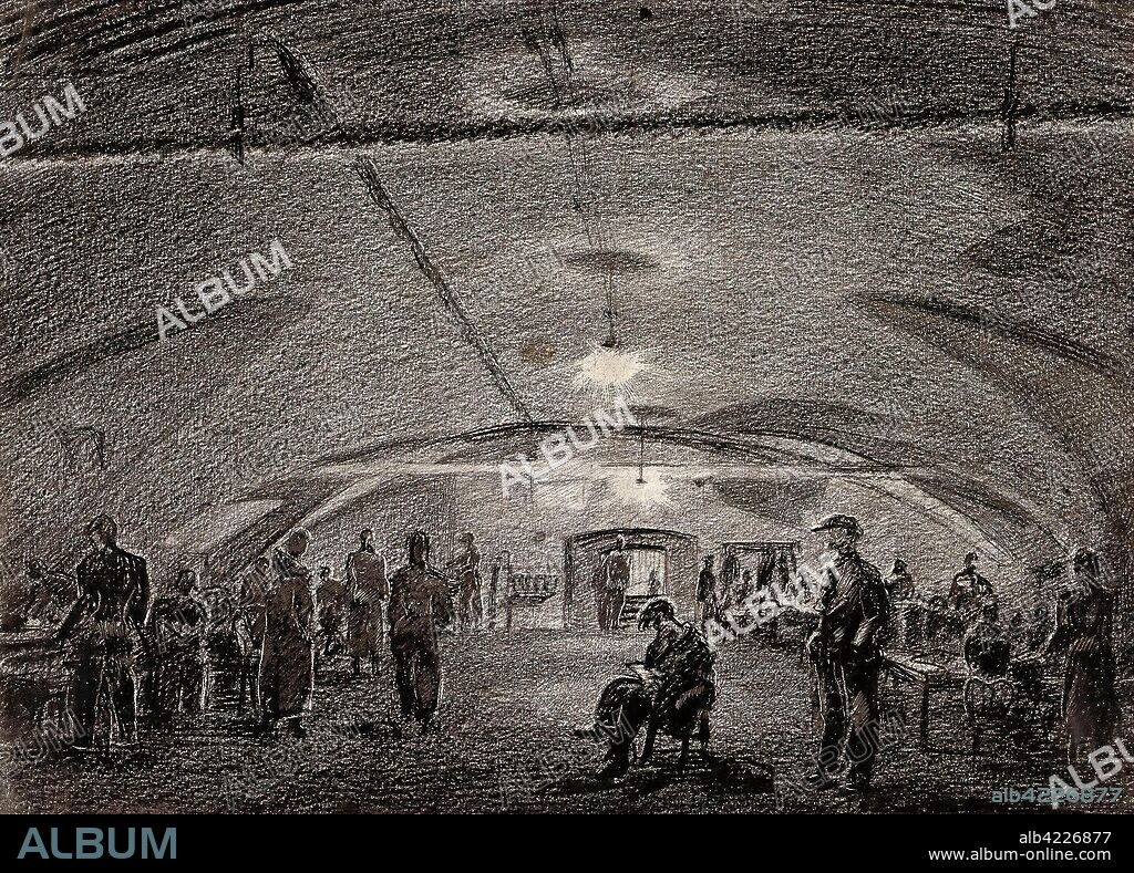 ALEXANDER NIKOLSKY. 'The Third Air Raid Shelter under the Rooms of Italian art'. USSR, 1941. Dimensions: 25,8x35,6 cm.