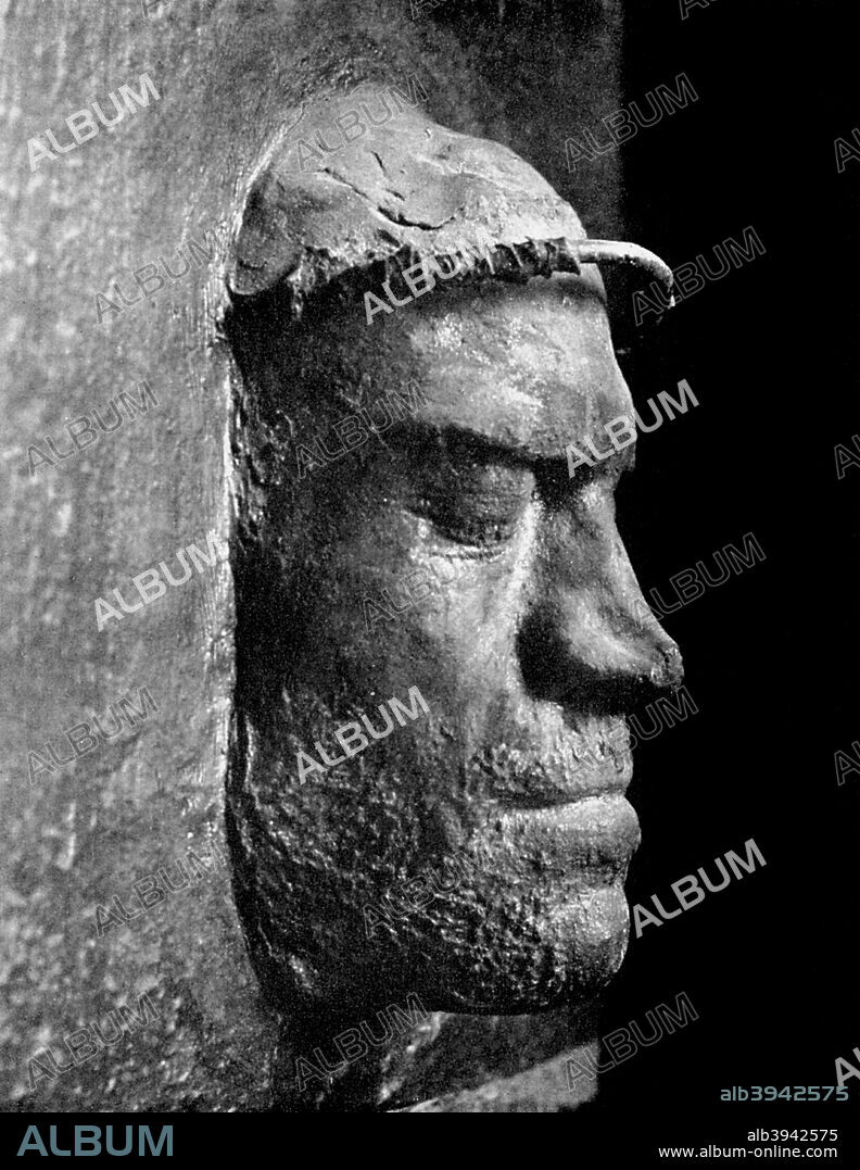 Death mask of Lorenzo de' Medici, ruler of Florence, 1492 (1956). Lorenzo the Magnificent (1449-1492) ruled the Florentine Republic during the Italian Renaissance. His death marked the end of the Golden Age of Florence. From the Societa Colombaria, Florence. A print from People, a volume about the origin and early history of many things, common and less common, essential and inessential, by Readers Union, the Grosvenor Press, London, 1956.