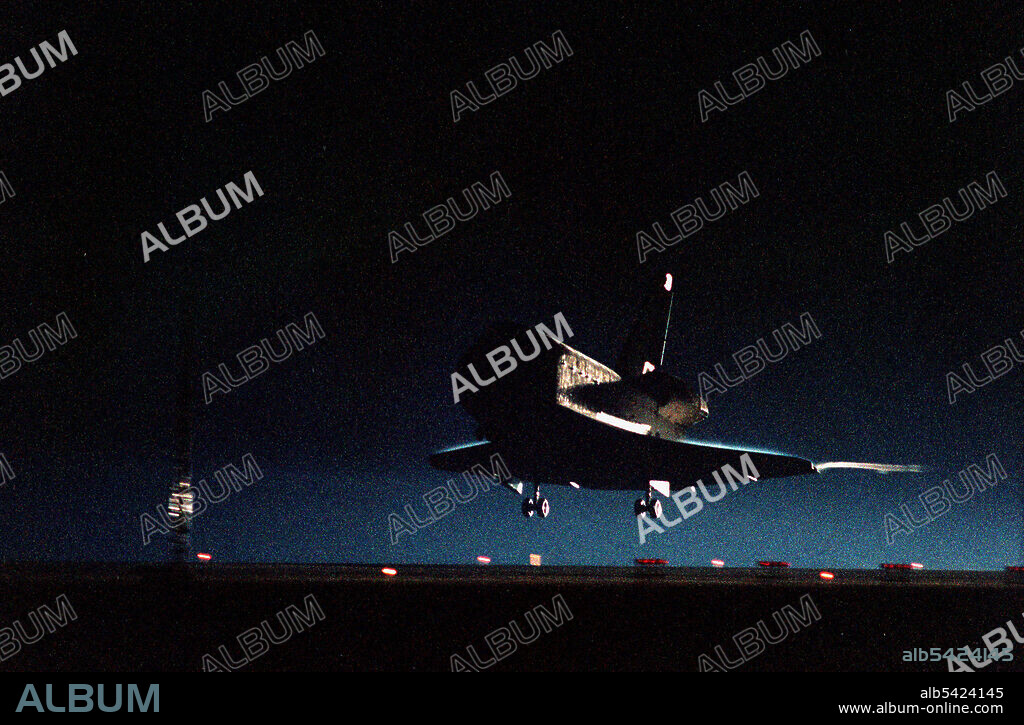 STS-88 landing, Florida, USA, December 15, 1998. Space Shuttle Endeavour prepares to touch down on Runway 15 at the Shuttle Landing Facility at Kennedy Space Center to complete an 11-day, 19-hour and 18-minute-long STS-88 mission. On the 4.6-million-mile mission, Endeavour carried the U.S.-built Unity connecting module to begin construction of the International Space Station. The crew successfully mated Unity with the Russian-built Zarya control module during three spacewalks.