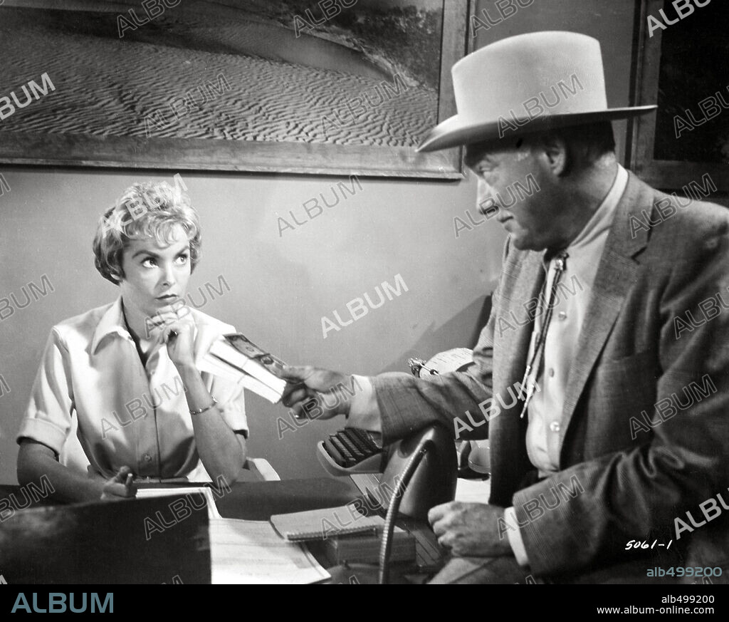 ALBERT DEKKER et JANET LEIGH dans PSYCHO, 1960, réalisé par ALFRED HITCHCOCK. Copyright SHAMLEY PRODUCTIONS.