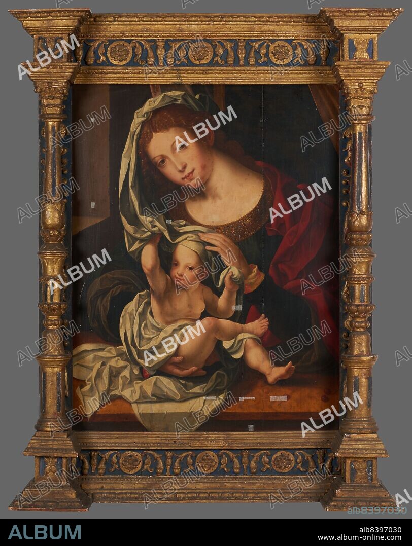 ANON. Vierge à l'Enfant, d'après Mabuse. Virgin and Child, after Mabuse. The Virgin presents the child Jesus, seated on a parapet, to the spectator.