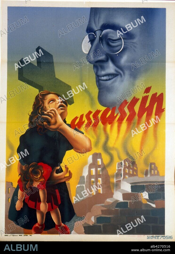 World war two Vichy French anti-American (Roosevelt) propaganda poster, 1943.