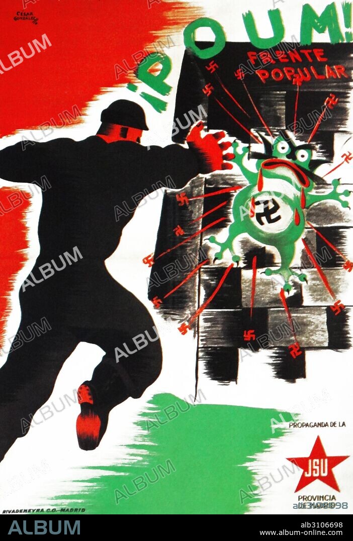 POUM (Communist) party propaganda poster showing the fight against fascism during the Spanish Civil War.