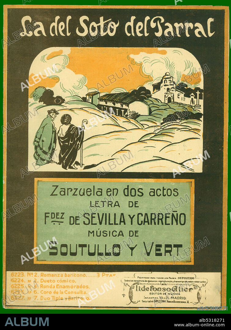 Partitura musical de la zarzuela La del Soto del Parral, de Soutullo y Vert. Años 1920.