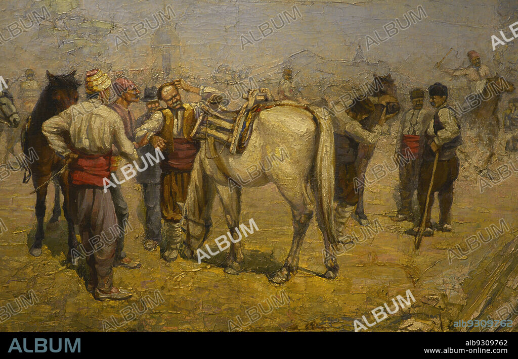 GRIGOR (GOCHO) SAVOV (1880-1966). BULGARIAN PAINTER.. Grigor (Gocho) Savov (1880-1966). Pintor búlgaro. Mercado de caballos. Detalle. Galería Nacional de Arte. Sofía. Bulgaria.