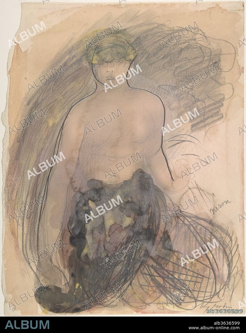 Nero. Artist: Auguste Rodin (French, Paris 1840-1917 Meudon). Dimensions: Overall: 12 13/16 x 9 13/16 in. (32.5 x 25 cm). Date: 1900-1910.
A related work in the Musée Rodin suggests the model for this drawing was a woman, yet Rodin inscribed the sheet "Néron," or Nero, the legendarily cruel and decadent Roman emperor. The metamorphosis of the composition through the accumulation of bold, swirling graphite strokes, layers of watercolor and gouache, and the added title exemplifies the shifting of meaning possible with Rodin's works.