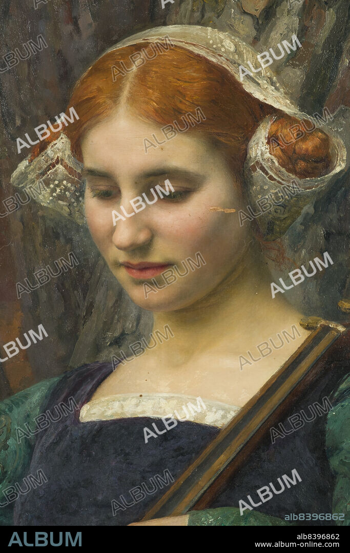 EDGARD MAXENCE. Jeune femme jouant de la mandore ou Solitude, 1910. Young woman playing the mandore, or Solitude. Detail.