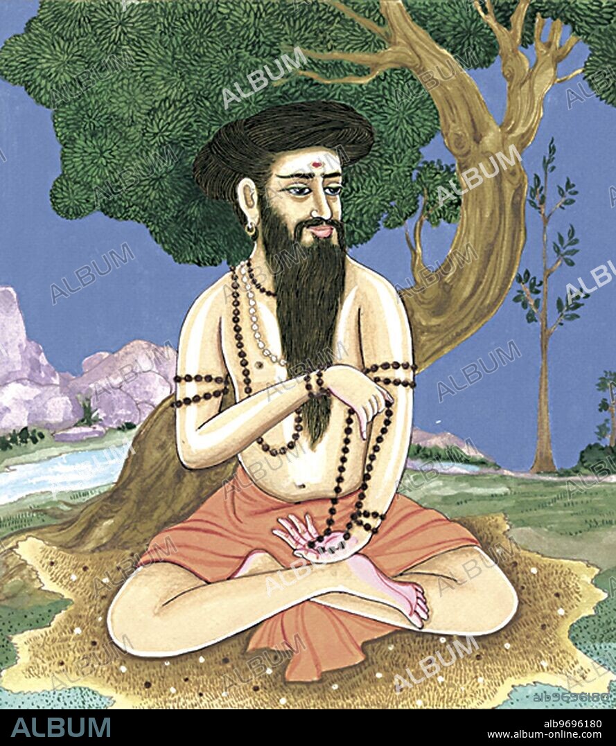 India: For Children's Training - moksha - children - saint - sadhu - swami - sannyasin - monk - devotion - meditation - Hindu belief - Hindu - Hinduism - art - yoga - Himalayan Academy art - beard - japa - mala - rudraksha - tiger skin - India - Indian art - Hindu art - religion - Hindu religion.