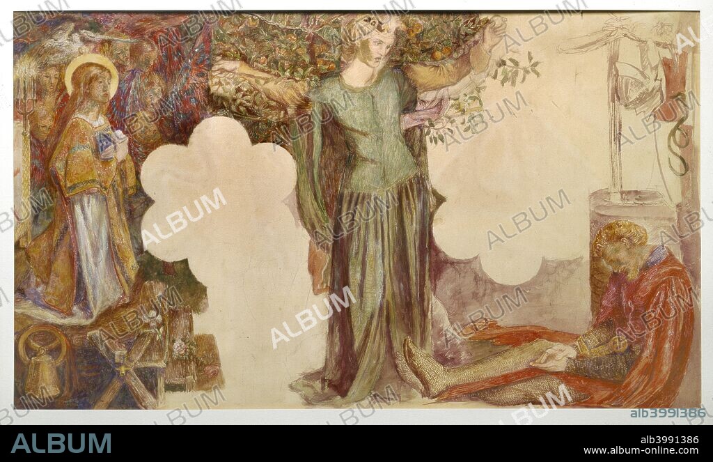 Sir Lancelot's Vision of the Sanc Grael: Study for the Fresco painting in the Oxford Student Union, 1857. Dimensions: height x width: sheet 71 x 107 cm.