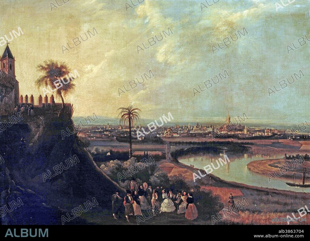 BARRON Y CARRILLO, MANUEL. PINTOR ESPAÑOL . SEVILLA 1814 - 1884. " VISTA DE SEVILLA DESDE SAN JUAN DE AZNALFARACHE ". SEVILLA PINTADO. SFGP / © KORPA.