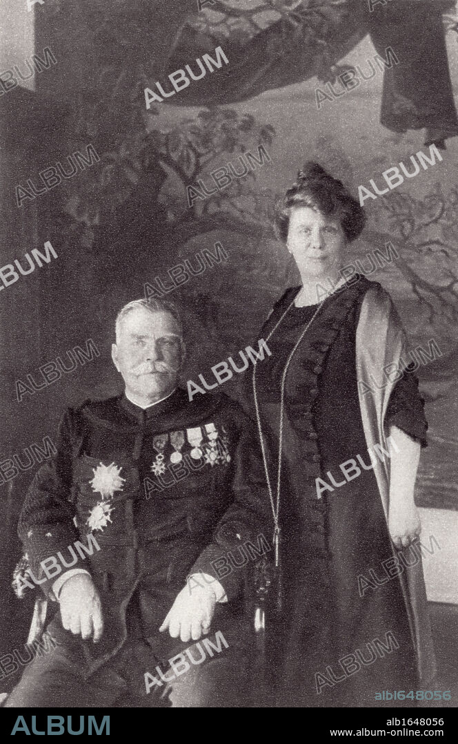 General Joffre and his wife Madame Joffre. Joseph Jacques Cesaire Joffre, 1852 to 1931. French general, Commander-in-Chief of the French Army during World War I. From The Illustrated War News, 1915.