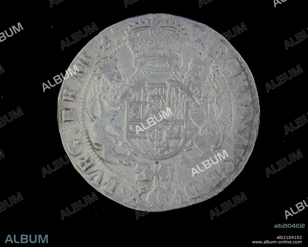 NUMISMATICA. MONEDA MODERNA. TRIPLE DUCATON DE PLATA, DE FELIPE IV. REVERSO. ESCUDO SOPORTADO POR DOS LEONES, CON LAS ARMAS DE CASTILLA,LEON, NAPOLES Y SICILIA. 1648. (DEPOSITO: MUSEO ARQUEOLOGICO NACIONAL).