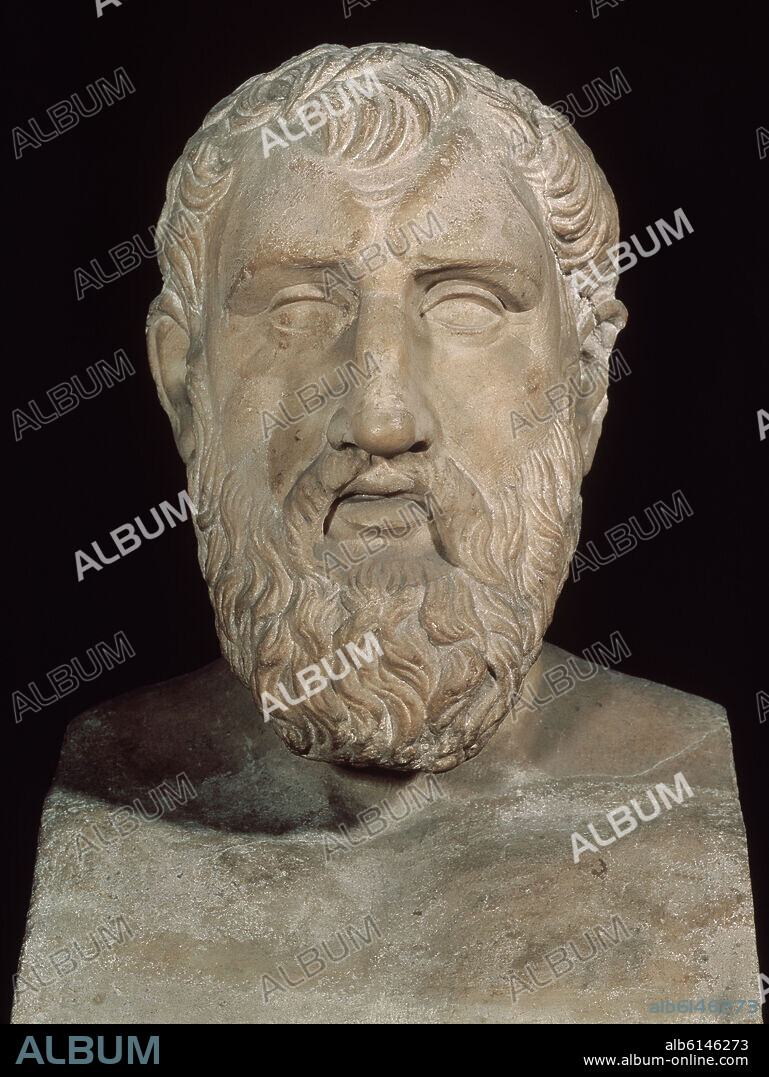 Bust of Zeno of Citium (335-264 BC), Greek philosopher and founder of stoicism.. Rome, museum of the Capitole.