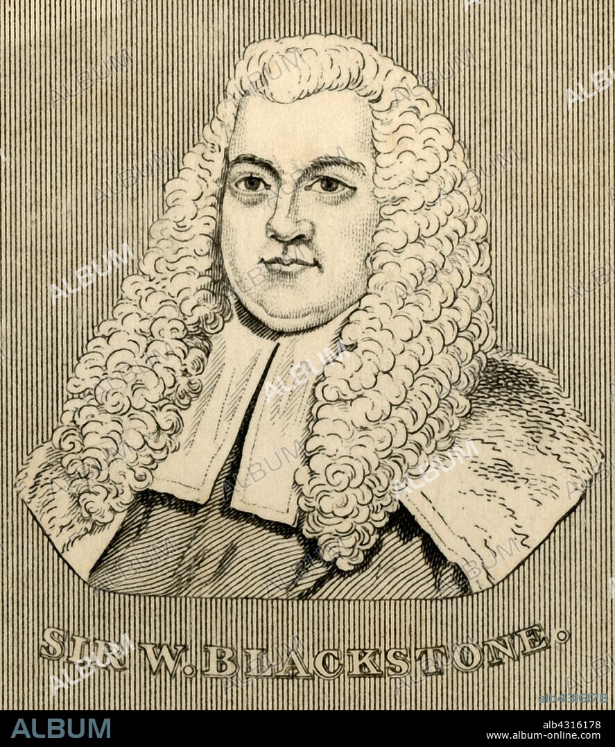'Sir William Blackstone', (1723-1780), 1830. Sir William Blackstone (1723-1780) English jurist, judge and Tory politician educated at Charterhouse School, Pembroke College, Oxford and Middle Temple. From "Biographical Illustrations", by Alfred Howard. [Thomas Tegg, R. Griffin and Co., J. Cumming, London, Glasgow and Dublin, 1830].
