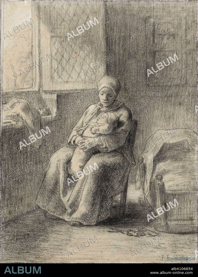 JEAN FRANCOIS MILLET. Sitting woman with baby at an open window. Draughtsman: Jean François Millet. Dating: c. 1824 - c. 1875. Measurements: h 306 mm × w 231 mm.