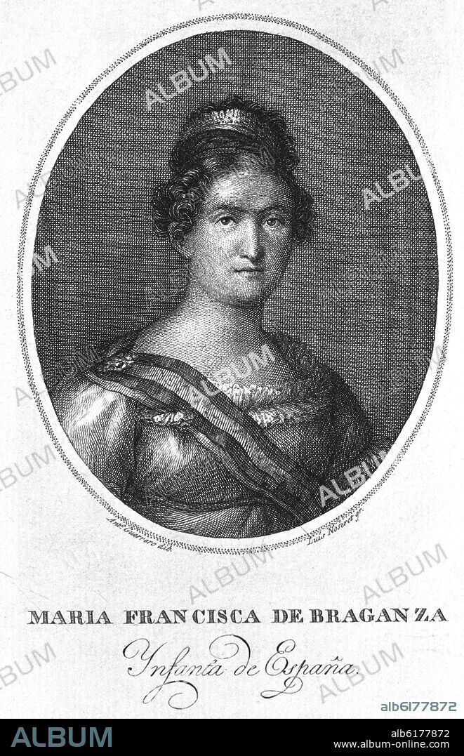 LUIS FERNÁNDEZ NOSERET. MARIA FRANCISCA DE BRAGANZA - INFANTA DE ESPAÑA - 1814/1848 - GRABADO S XIX.