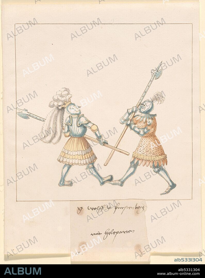 Freydal, The Book of Jousts and Tournament of Emperor Maximilian I: Combats on Foot (Jousts)(Volume III): G. Wolf von Fürstenberg mit Heleparten, Plate 141, c. 1515.