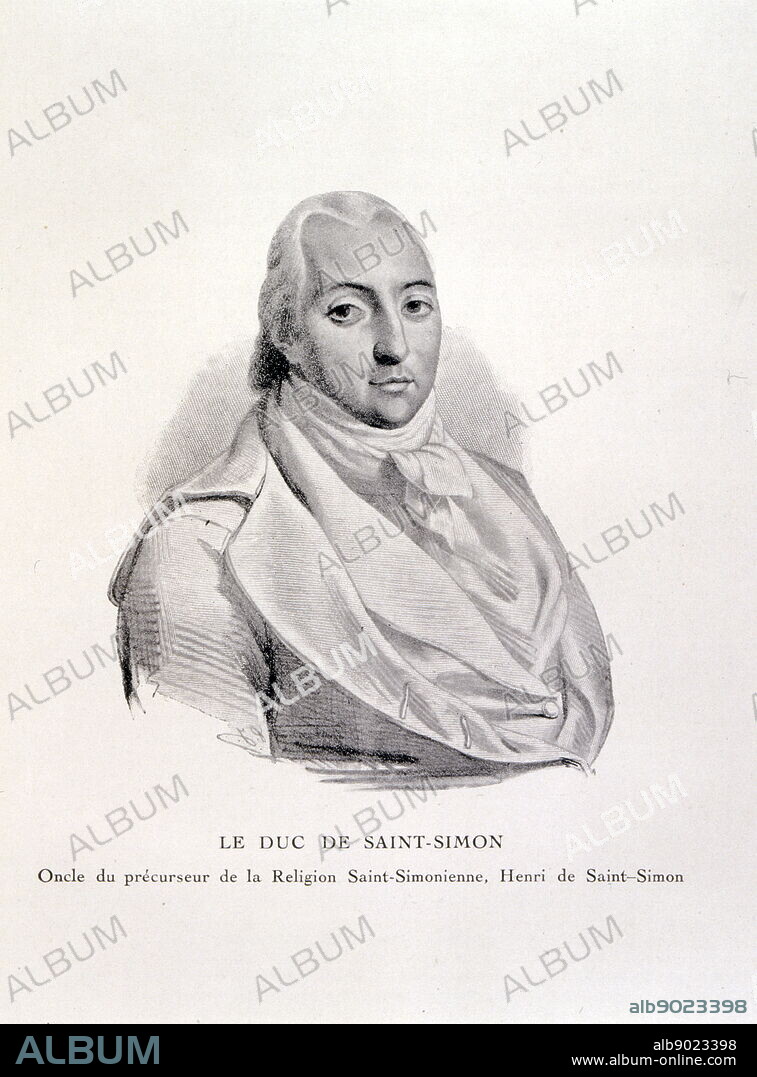 Black and white portrait of Saint Simon, Founder of the New Religion.