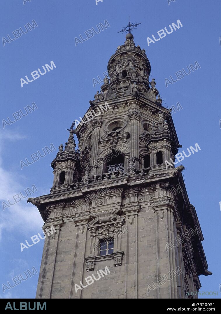 MARTIN DE BERATUA-ARQUITECTO SIGLO XVIII. DETALLE SUPERIOR DE LA TORRE DE LA CATEDRAL DE SANTO DOMINGO DE LA CALZADA - SIGLO XVIII - ESTILO BARROCO.