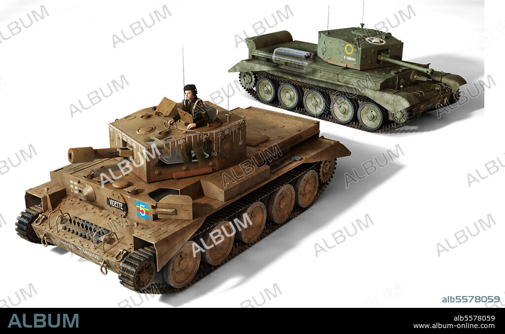Illustration of the British cruiser tanks, A27M Cromwell and the A27L Centaur.