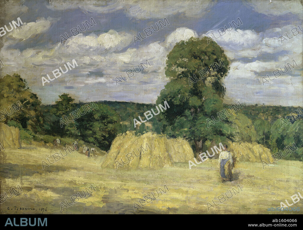 The Harvest at Montfoucault   (La Moisson a Montfoucault)   1876   Camille Pissarro (1830-1903/French)   Musee d'Orsay, Paris.
