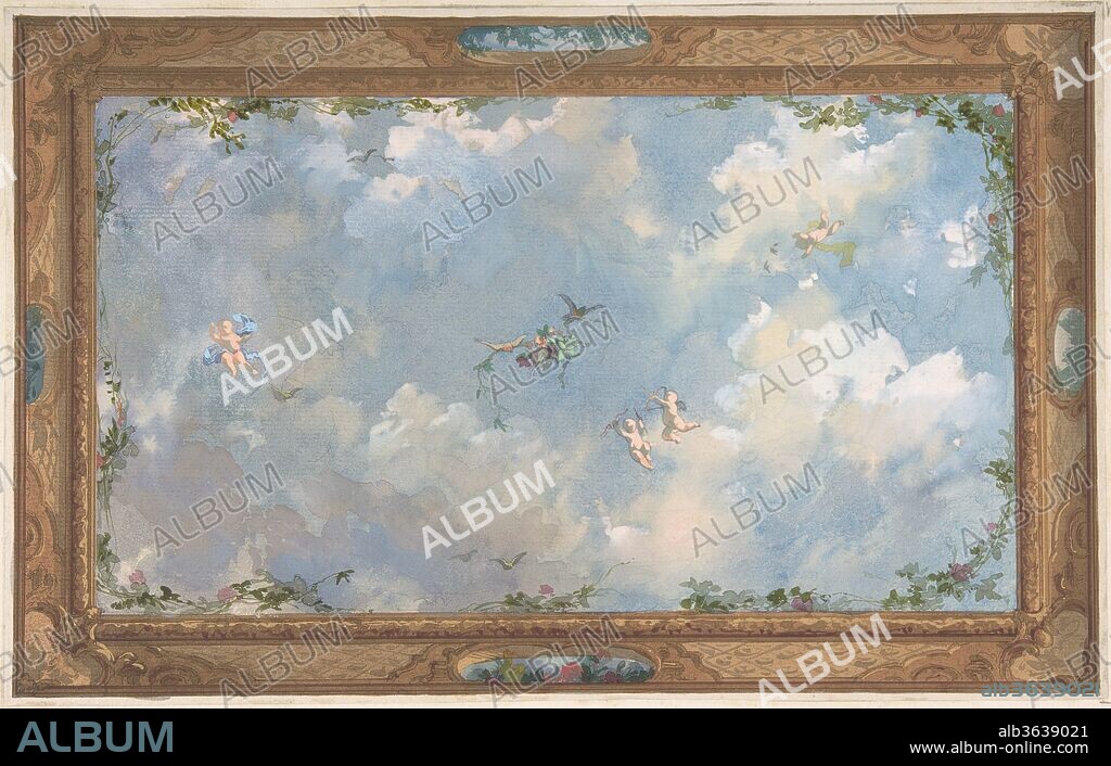 Design for Salon Ceiling, Hôtel Candamo. Artist: Jules-Edmond-Charles Lachaise (French, died 1897); Eugène-Pierre Gourdet (French, born Paris, 1820-1889). Dimensions: 7 7/8 x 12 3/8 in.  (20 x 31.4 cm). Date: ca. 1873.