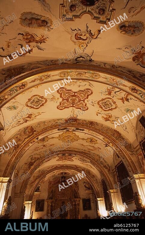 San Millán de la Cogolla (La Rioja, Spanien), Kloster San Millán de Yuso (Kloster am Jakobsweg; angelegt Anfang 11.Jh.; Umbauten und Erweiterungen 16.-18.Jh.; Weltkulturerbe).-Innenansicht: Gewölbe der Sakristei.-Foto, 2009.