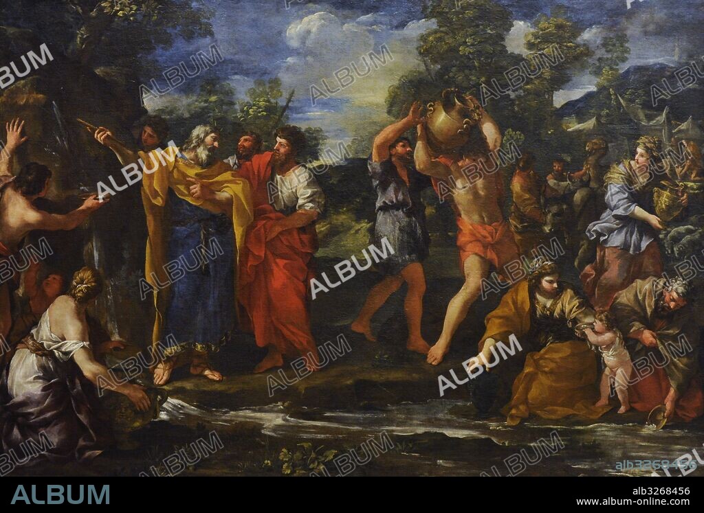 Antiguo Testamento. Exodo. Moisés sacando agua de la roca. Pintura atribuída a Giovanni Francesco Romanelli (1610-1662). Galeria Nacional. Museo Nacional de Arte, Arquitectura y Diseño. Oslo. Noruega.