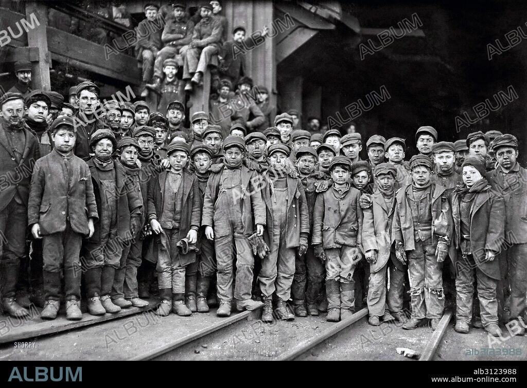 Child labour in the USA, 1911. South Pittston, Pa. Breaker boys working in Ewen Breaker of Pennsylvania Coal Company.