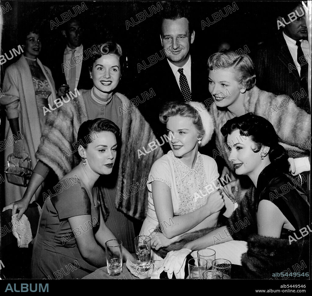 Debbie Reynolds, Benson Fond, Merry Anders, Peggy King, Ann Frances, Ruth Hampton. November 23, 1954. (Photo by Jay Scott).
