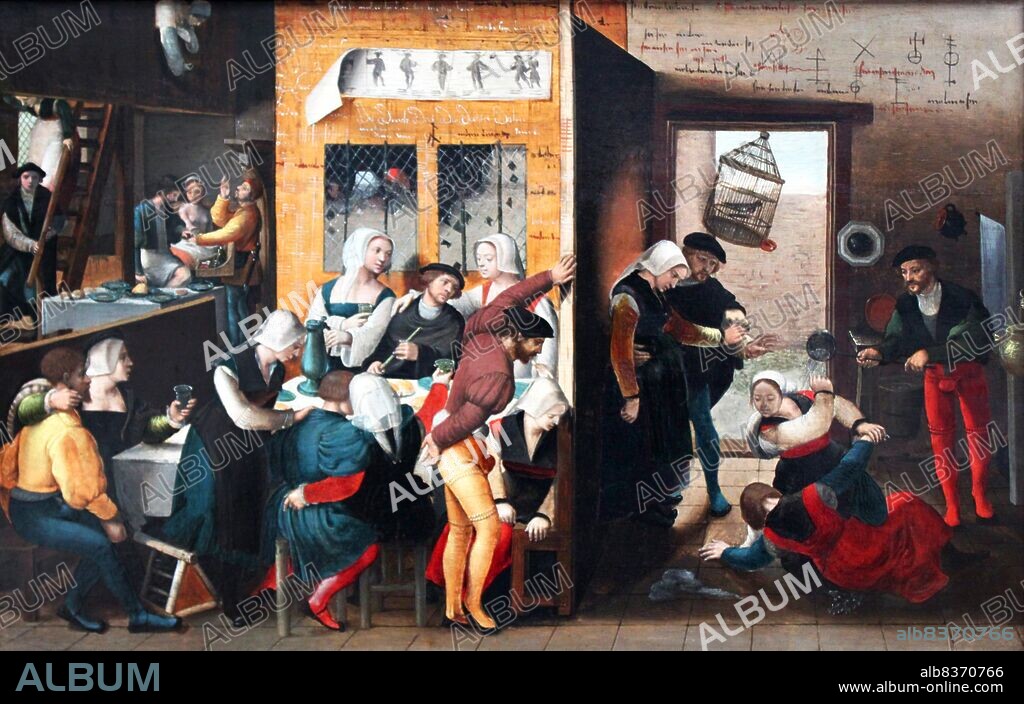 The English 'brothel' comes from the French bordel or 'place of prostitution'.<br/><br/>. Jan Sanders van Hemessen (c. 1500 c. 1566) was a leading artist of the second generation of Dutch and Flemish Renaissance painting, belonging to the group of Italianizing Flemish painters called the Romanists, who were influenced by Italian Renaissance painting. Unlike some of these Hemessen had visited Italy at least once, and also Fontainebleau, where there was at the time a colony of Italian artists, the First School of Fontainebleau, working on the palace there.
