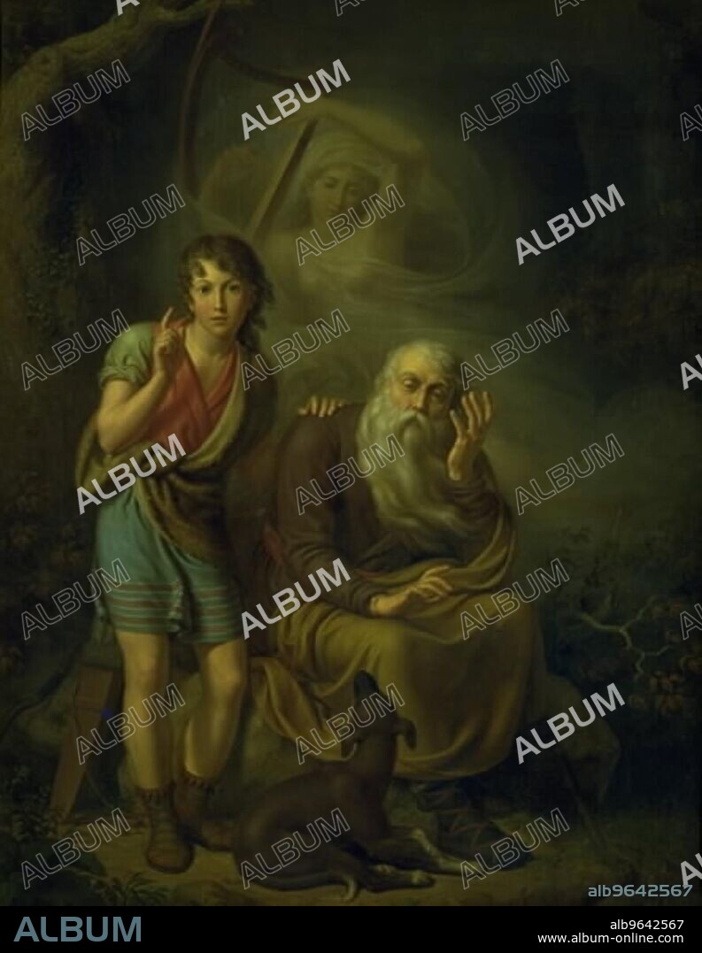 CHRISTIAN GOTTLIEB KRATZENSTEIN-STUB. Ossian and Alpin's Son Hearing the Spirit of Malvina Touching the Harp. Illustrating Ossian's Swansong, 1816.