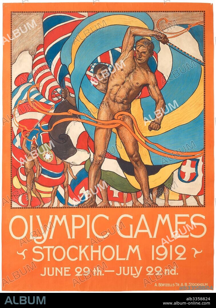 OLLE HJORTZBERG. Official poster for the 1912 Summer Olympics in Stockholm.