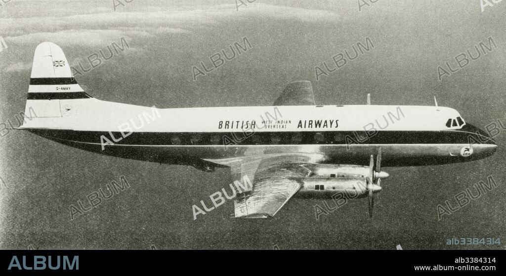 Vickers Viscount with four Rolls-Royce Dart turboprop engines in the colours of BWIA.