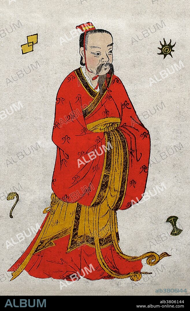 Bian Que (died 310 BC) was the earliest known Chinese physician. His real name is said to be Qin Yueren. According to legend, he learnt his medical skills from Zhang Sangjun who said to Bian Que, 'I have a prescription that I had hoped to pass on to my son when I grew old. If you take some of the prescription from this cup, and drink it with the water from this pool, in thirty days you will have knowledge of things.' Bian Que did as he said, and from then on, when he examined a patient, he was able to see into the viscera to discover the cause of the disease. He also excelled in pulse taking and acupuncture therapy. He is ascribed the authorship of Bian Que Neijing (Internal Classic of Bian Que). Bian Que advocated the four-step diagnoses of "Looking (at tongues and outside appearances), Listening (to voice and breathing patterns), Inquiring (about symptoms), and Taking (their pulse)." Tales state that he was a doctor of many disciplines, conforming to the local needs wherever he went. This image has been color-enhanced.