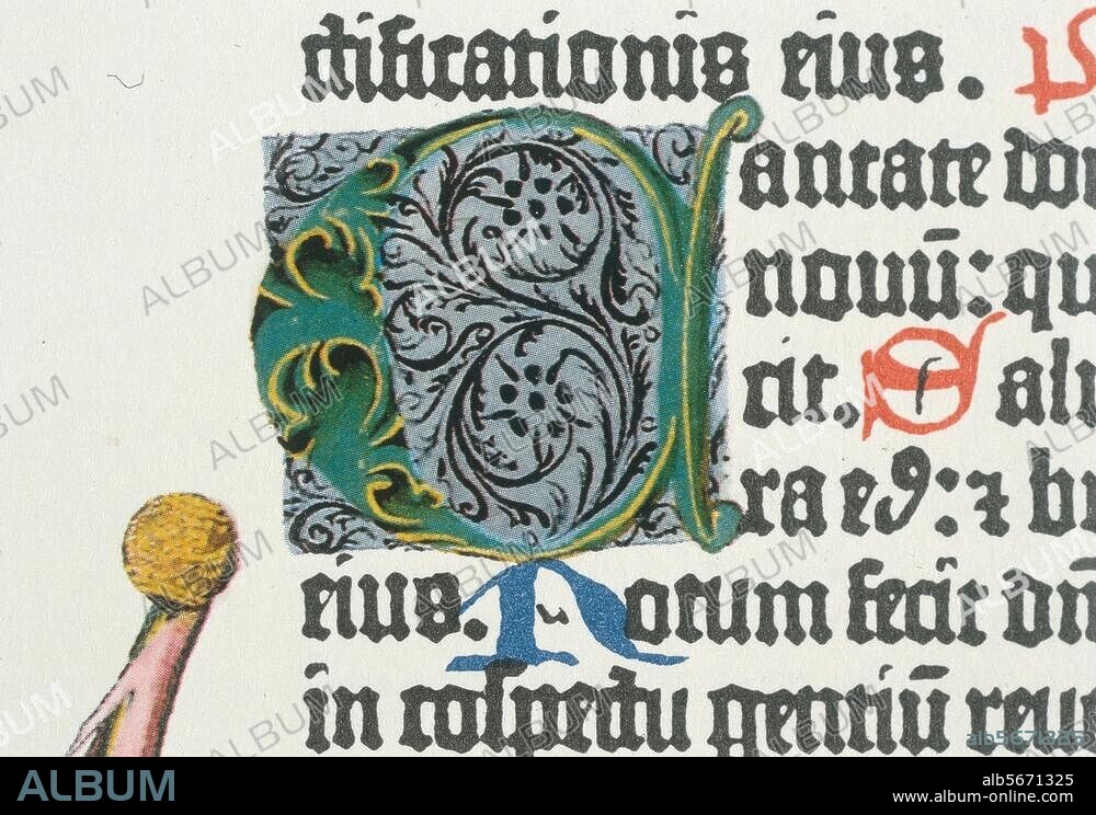 Gutenberg, Johannes . vers 1397-1468. Bible latine à 42 lignes ("Bible de Gutenberg") en écriture de missel, 2 colonnes; achevée vers 1455 à Mayence. Initiale "C" (Cantate Domino canticum) Psaume 98, "Singet dem Herrn ein neues Lied...". Typographie et enluminure.