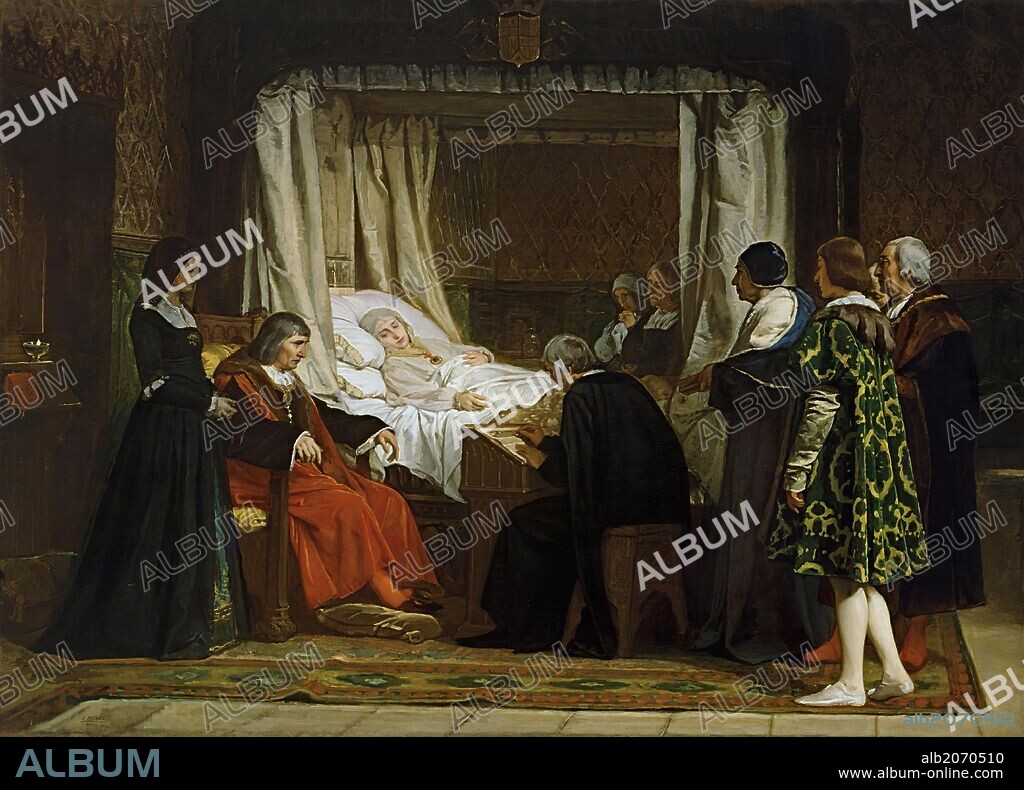Eduardo Rosales Gallinas / 'Queen Isabel la Católica dictating her last Will and Testament', 1864, Spanish School, Oil on canvas, 290 cm x 400 cm, P04625.