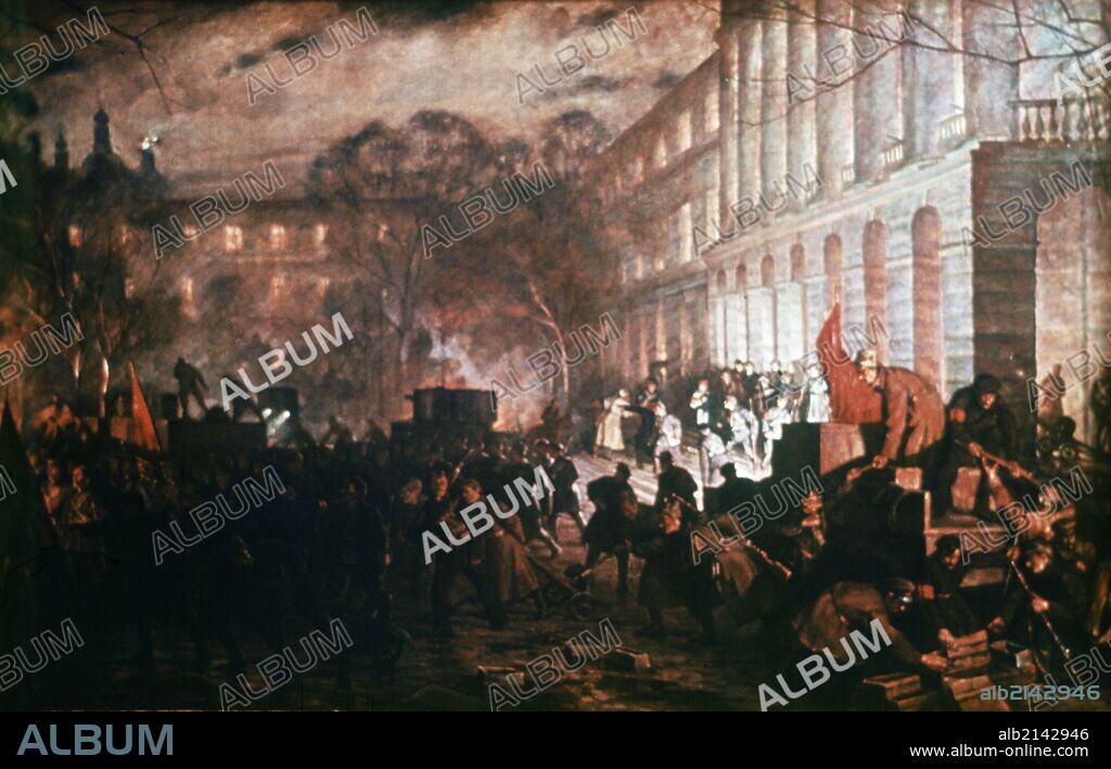 Smolny institute-october revolution headquarters, petrograd 1917, painting by v, kuznetsov.