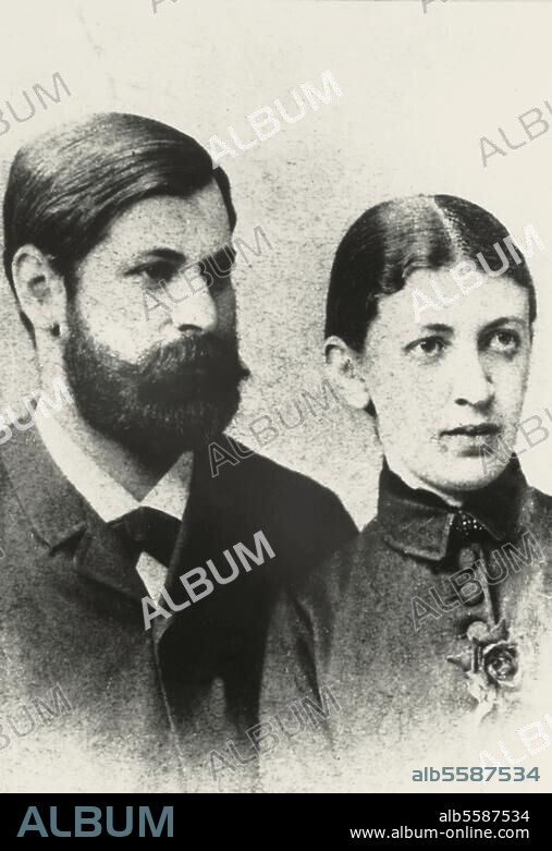 Freud, Sigmund Nervenarzt, Begründer der Psychoanalyse Freiberg (Mähren) 6.5.1856 - London. 23.9.1939. Siegmund Freud mit Ehefrau Martha, geb. Bernays. Photographie, 1886.