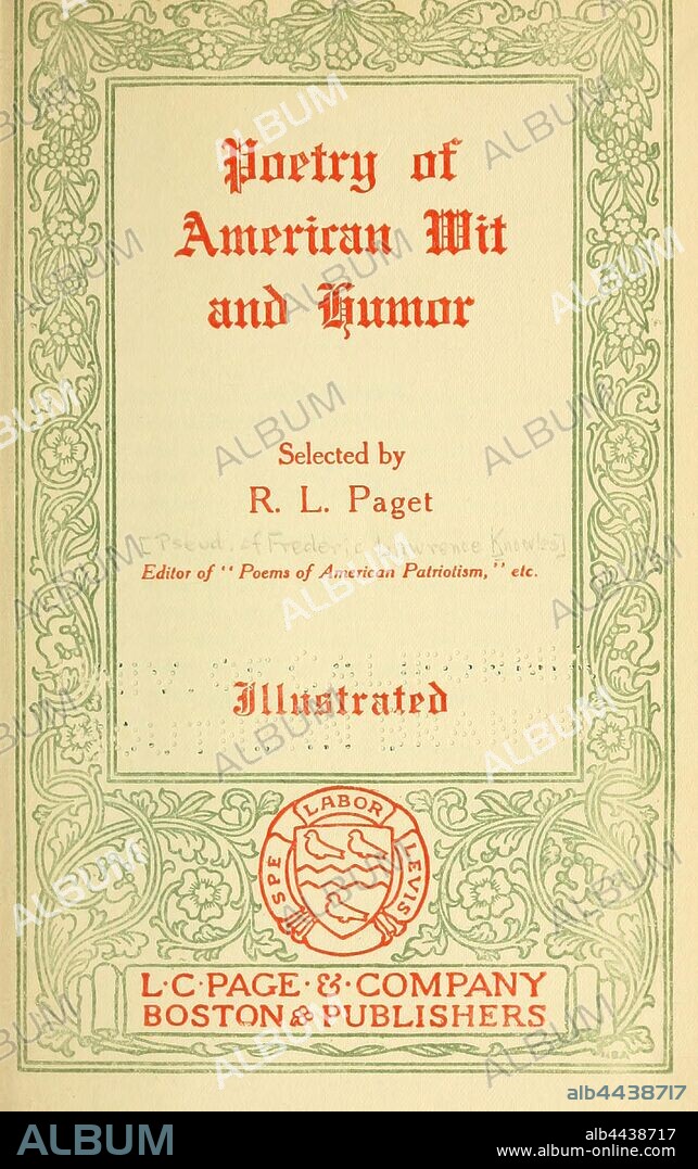 The poetry of American wit and humor; selected by R.L. Paget [pseud.] : Knowles, Frederic Lawrence, 1869-1905.