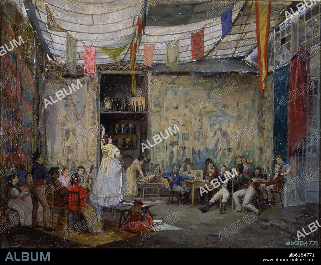 BERNARDO FERRANDIZ (1835-1885). LA TABERNA O CANTANDO LA COPLA - SIGLO XIX.