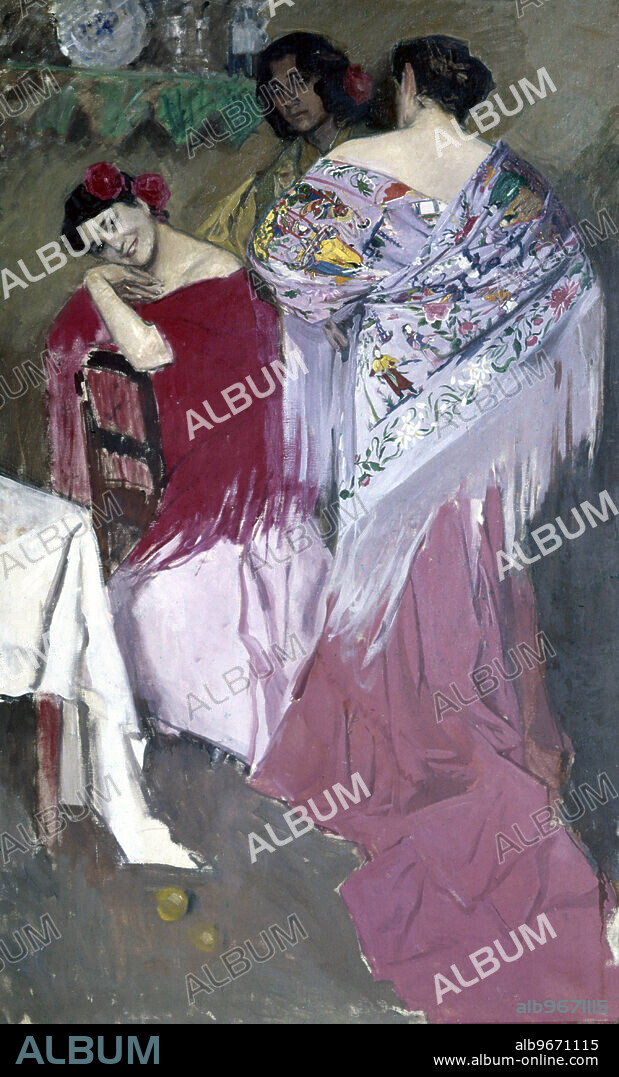 JOSE MARIA RODRIGUEZ-ACOSTA. JOSE MARIA RODRIGUEZ ACOSTA. PINTOR ESPAÑOL 1878-1941. " ANDALUZAS CON MANTON " OLEO. FUNDACION RODRIGUEZ ACOSTA. GRANADA.