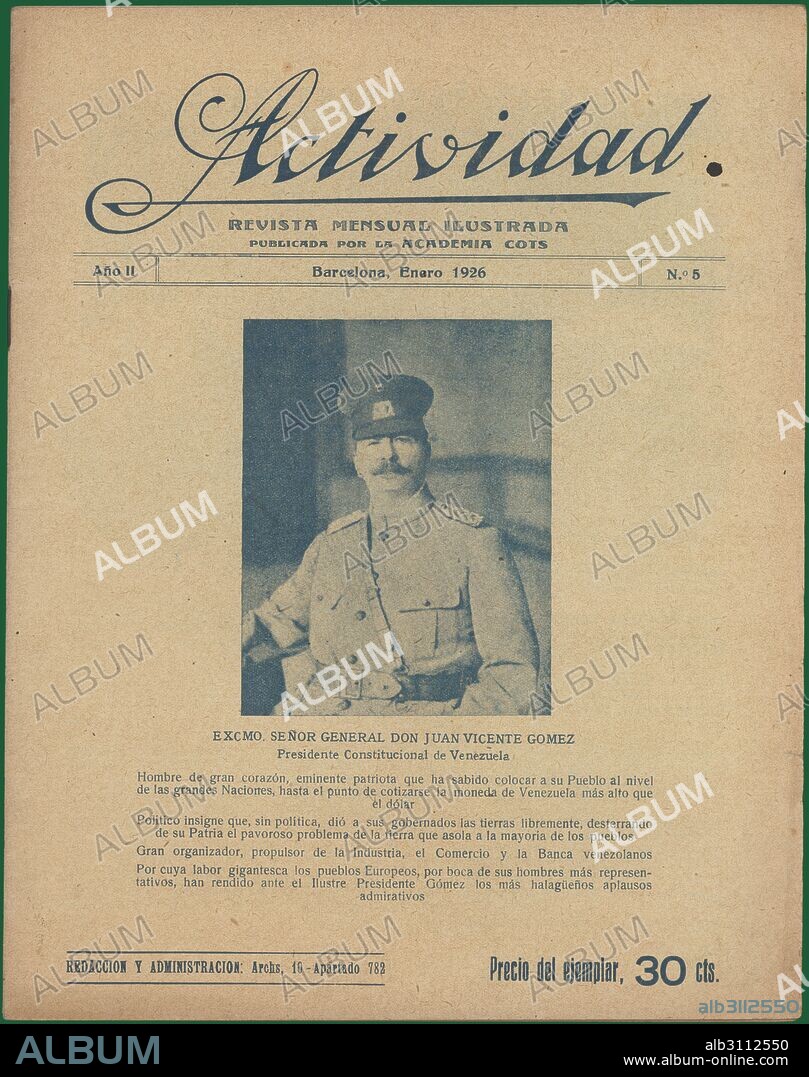 Portada de la revista ilustrada Actividad publicada por la Academia Cots. Barcelona, enero de 1926.